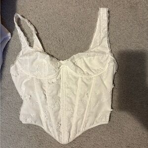 White Floral Embroidered Corset Top